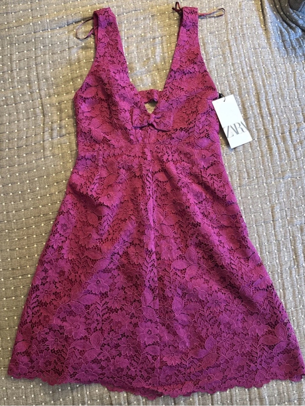 ZARA Magenta Floral Lace Mini Dress